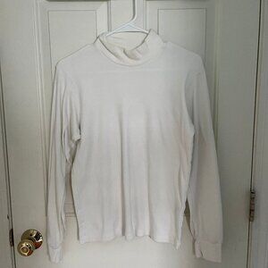 Uniqlo White Brushed Cotton Mock Neck Long Sleeve Tshirt